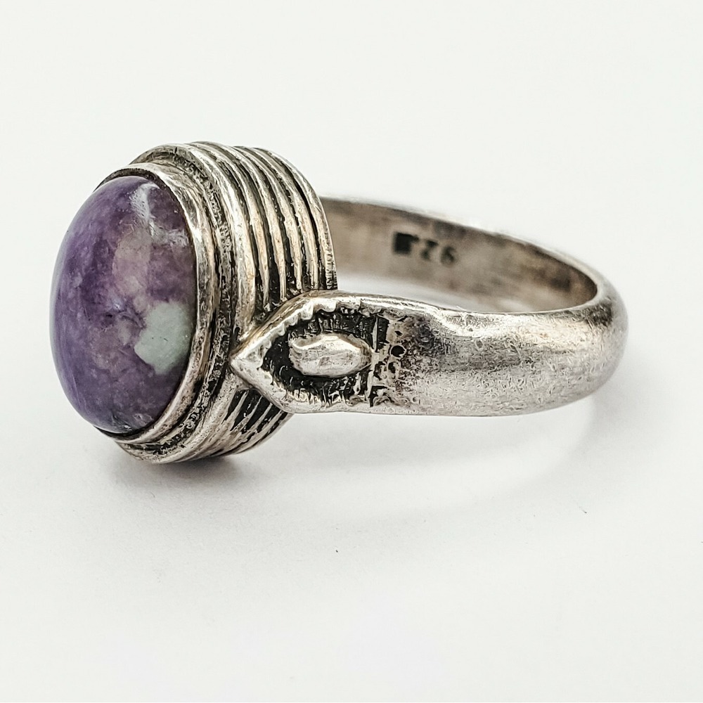 Sterling Silver 925 Purple Glass Cabochon High Domed Ring Size 5